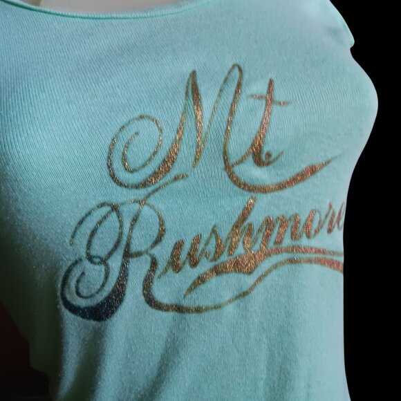 Vintage Wome's T-shirt Small Single Stitch Mt. Rushmore Glitter Aqua 1970's USA - Picture 3 of 7